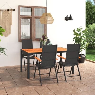 5 Piece Garden Dining Set Black and Brown