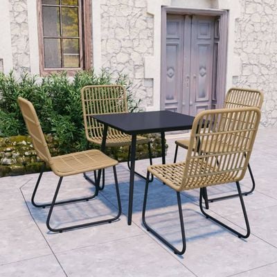 5 Piece Outdoor Dining Set Poly Rattan and Glass