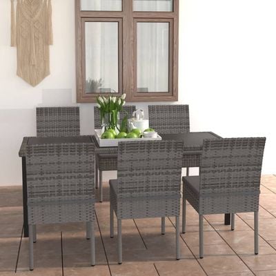 7 Piece Garden Dining Set Poly Rattan Grey