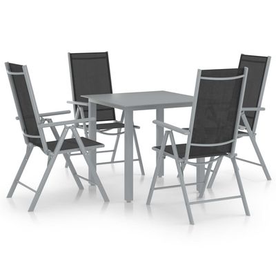 5 Piece Garden Dining Set Aluminium Silver and Black