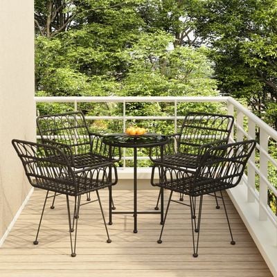 5 Piece Garden Dining Set Black Poly Rattan