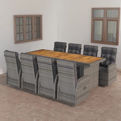 9 Piece Outdoor Dining Set with Cushions Poly Rattan Grey