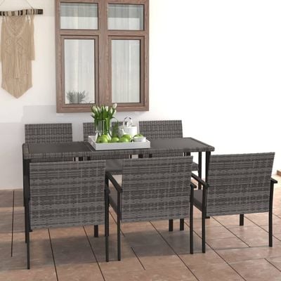 7 Piece Garden Dining Set Poly Rattan Grey