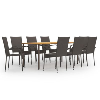 9 Piece Garden Dining Set Poly Rattan Brown