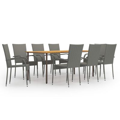 9 Piece Garden Dining Set Poly Rattan Grey