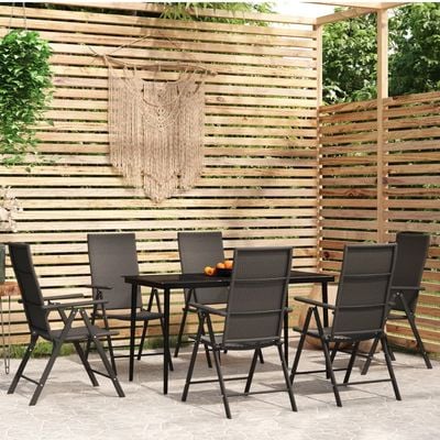 7 Piece Garden Dining Set Black