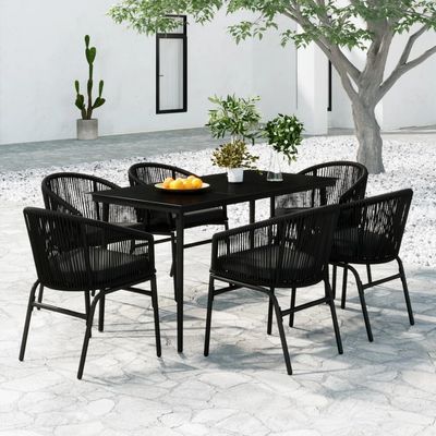 7 Piece Garden Dining Set Black