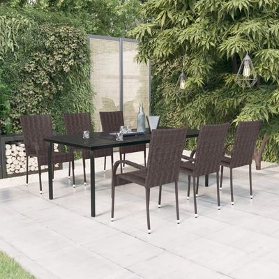 7 Piece Garden Dining Set Brown and Black