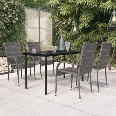 5 Piece Garden Dining Set Grey and Black