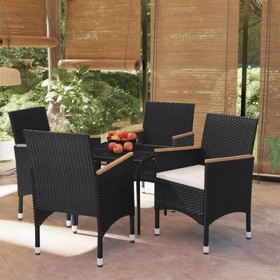 5 Piece Garden Dining Set with Cushions Black