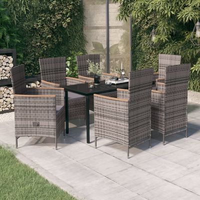 7 Piece Garden Dining Set with Cushions Grey