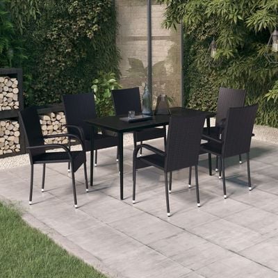 7 Piece Garden Dining Set Black