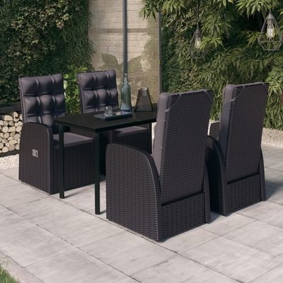 5 Piece Garden Dining Set with Cushions Black