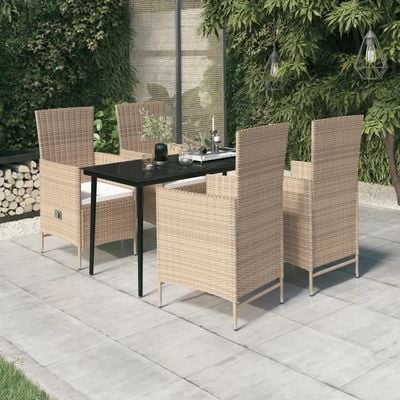 5 Piece Garden Dining Set with Cushions Beige