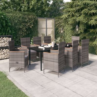 9 Piece Garden Dining Set with Cushions Grey