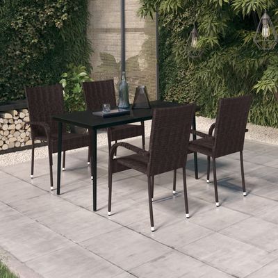 5 Piece Garden Dining Set Brown and Black