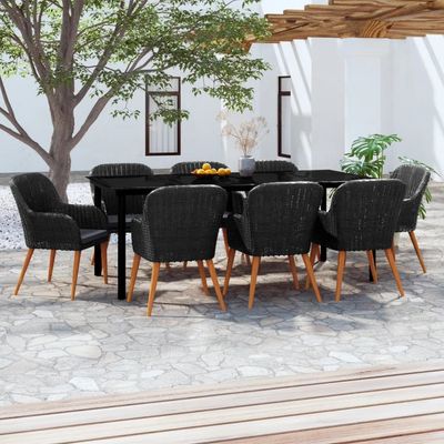 9 Piece Garden Dining Set with Cushions Black