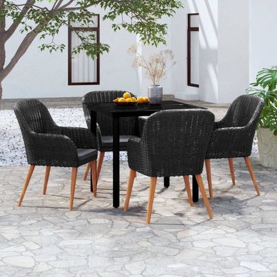 5 Piece Garden Dining Set with Cushions Black