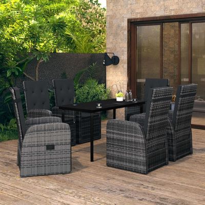 7 Piece Garden Dining Set with Cushions Grey