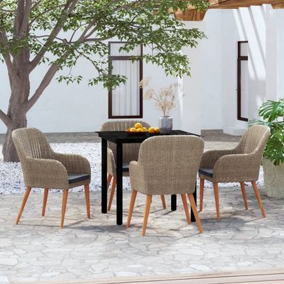 5 Piece Garden Dining Set with Cushions Brown