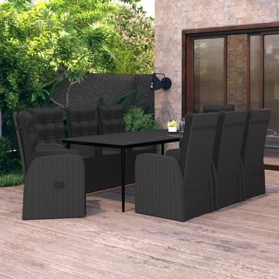 9 Piece Garden Dining Set with Cushions Black