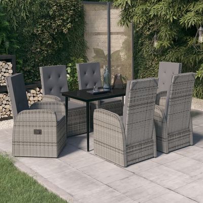 7 Piece Garden Dining Set with Cushions Grey