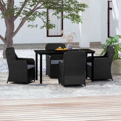 5 Piece Garden Dining Set with Cushions Black