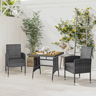 3 Piece Outdoor Dining Set Poly Rattan Grey