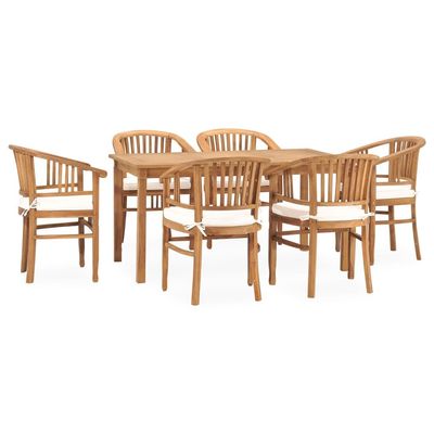 7 Piece Garden Dining Set with Cushions Solid Teak Wood