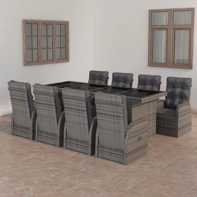 9 Piece Outdoor Dining Set with Cushions Poly Rattan Grey