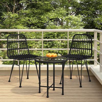 3 Piece Garden Dining Set Black Poly Rattan