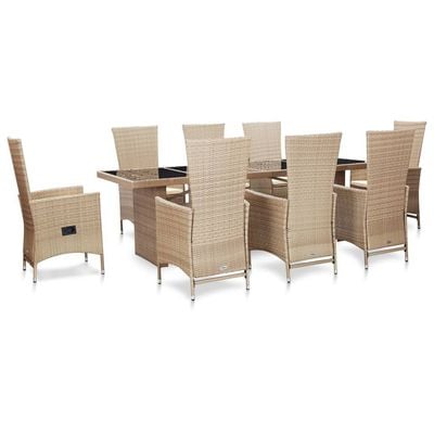 9 Piece Outdoor Dining Set with Cushions Poly Rattan Beige