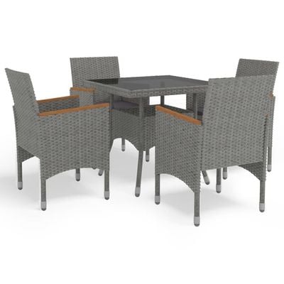 5 Piece Garden Dining Set Grey Poly Rattan and Acacia Wood