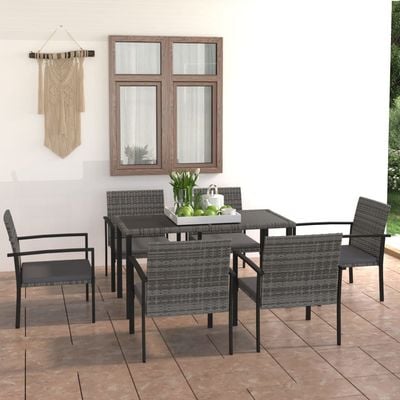 7 Piece Garden Dining Set Poly Rattan Grey