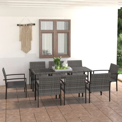 9 Piece Garden Dining Set Poly Rattan Grey