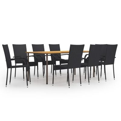 9 Piece Garden Dining Set Poly Rattan Black