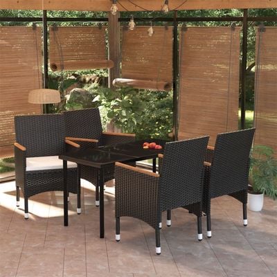 5 Piece Garden Dining Set with Cushions Black