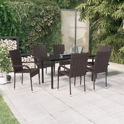 7 Piece Outdoor Dining Set Brown and Black