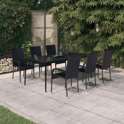 7 Piece Garden Dining Set Black