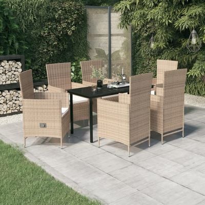 7 Piece Garden Dining Set with Cushions Beige