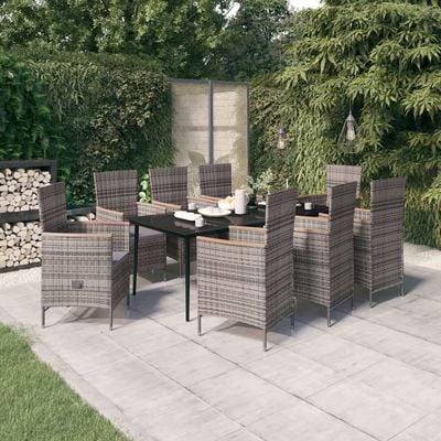 9 Piece Garden Dining Set with Cushions Grey