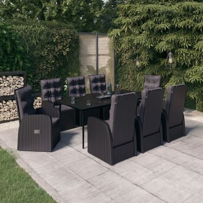 9 Piece Garden Dining Set with Cushions Black