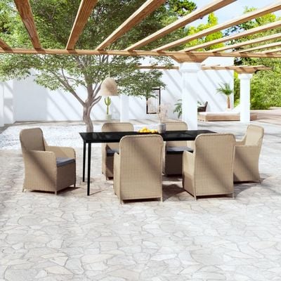 7 Piece Garden Dining Set with Cushions Brown