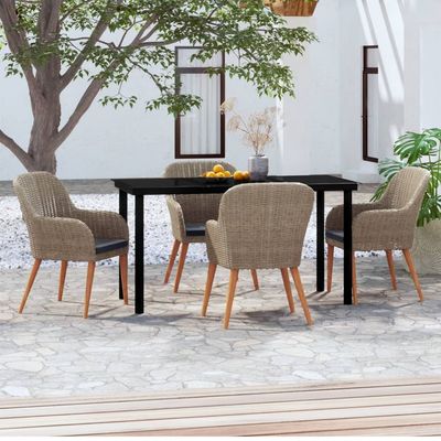 5 Piece Garden Dining Set with Cushions Brown