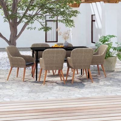 7 Piece Garden Dining Set with Cushions Brown