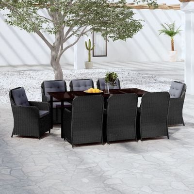 9 Piece Garden Dining Set Black