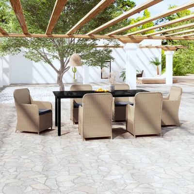 7 Piece Garden Dining Set with Cushions Brown
