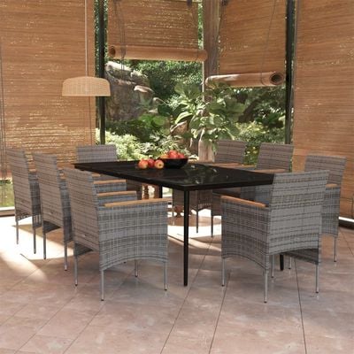 9 Piece Garden Dining Set with Cushions Grey and Black