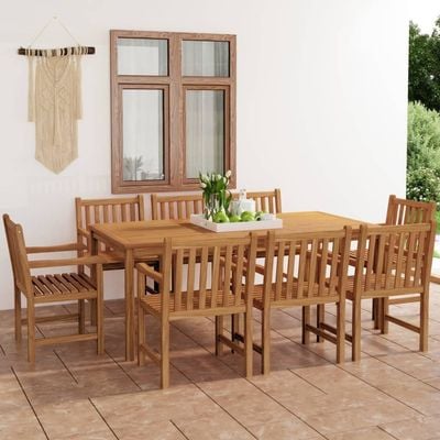 9 Piece Garden Dining Set Solid Teak Wood