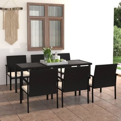 7 Piece Garden Dining Set Poly Rattan Black